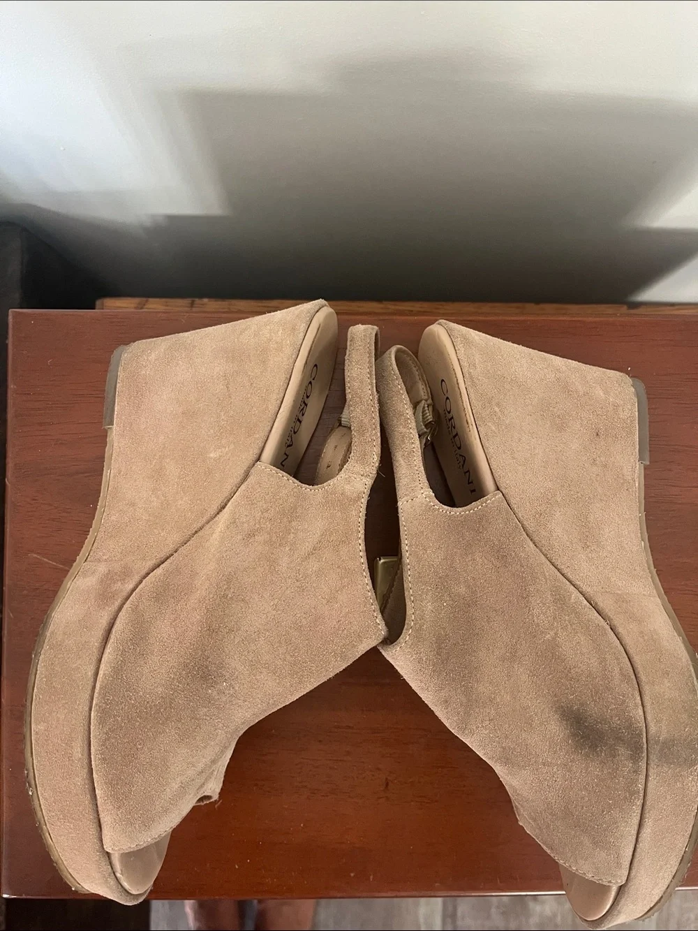 Cordani Taupe Suede Peep-Toe Wedge Sandals size 41